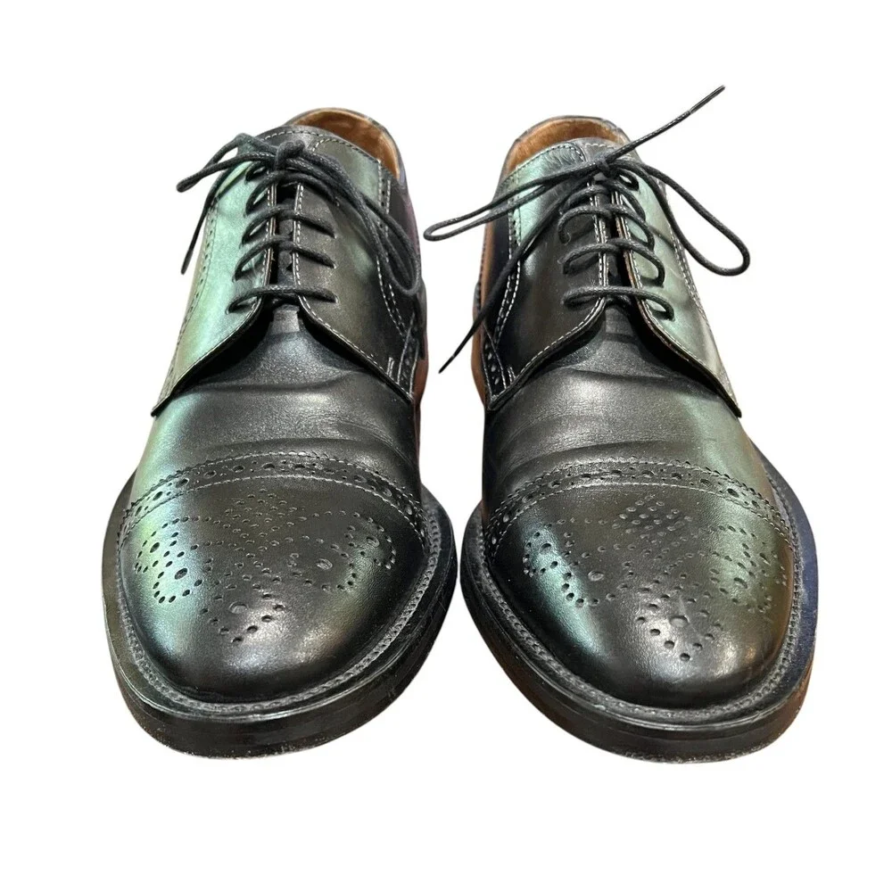 Pronto Uomo Firenze Italy Black Brogue Style Wing Tip Oxford Shoes  Size 10